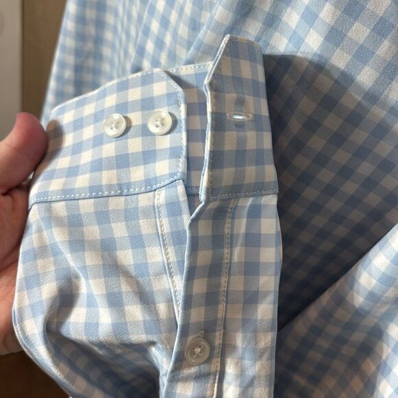 Mizzen + main mens xl leeward Hampton blue gingham button up shirt trim fit - Picture 2 of 6